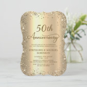 Gold Glitter Metallic 50th Wedding Anniversary 招待状 (スタンド正面)