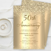 Gold Glitter Metallic 50th Wedding Anniversary 招待状