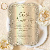 Gold Glitter Metallic 50th Wedding Anniversary 招待状