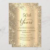 Gold Glitter Metallic 50th Wedding Anniversary 招待状 (正面/裏面)