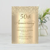 Gold Glitter Metallic 50th Wedding Anniversary 招待状 (スタンド正面)
