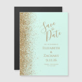 Gold Glitter Mint Green Magnetic Save the Date (正面/裏面)