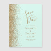 Gold Glitter Mint Green Magnetic Save the Date (正面)