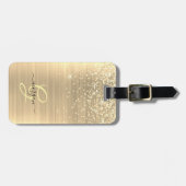 Gold Glitter & Monogram, Black Script Name ラゲッジタグ (正面横)