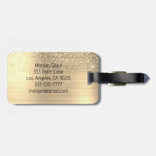 Gold Glitter & Monogram, Black Script Name ラゲッジタグ (裏面横)