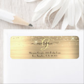 Gold Glitter & Monogram, Black Script Name Address ラベル (インサイチュ)