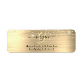 Gold Glitter & Monogram, Black Script Name Address ラベル (正面)