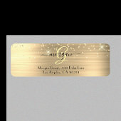 Gold Glitter & Monogram, Black Script Name Address ラベル