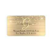 Gold Glitter & Monogram, Black Script Name Address ラベル (正面)