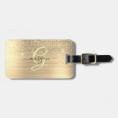 Gold Glitter & Monogram, Black Script Name, Vs 2 ラゲッジタグ (正面横)