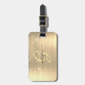 Gold Glitter & Monogram, Black Script Name, Vs 2 ラゲッジタグ (正面縦)