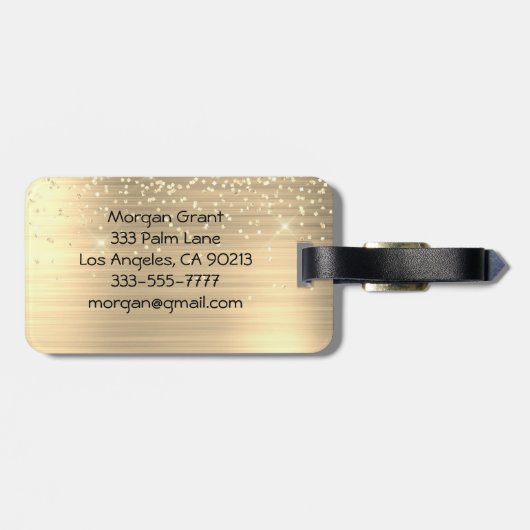 Gold Glitter & Monogram, Black Script Name, Vs 2 ラゲッジタグ (裏面横)