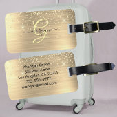 Gold Glitter & Monogram, Black Script Name, Vs 2 ラゲッジタグ