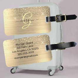 Gold Glitter & Monogram, Black Script Name, Vs 2 ラゲッジタグ