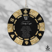 Gold Glitter Monogram Poker Chip Casino Wedding 招待状