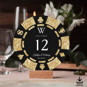 Gold Glitter Monogram Poker Chip Casino Wedding 招待状