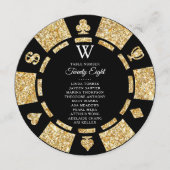 Gold Glitter Monogram Poker Chip Casino Wedding 招待状 (正面)