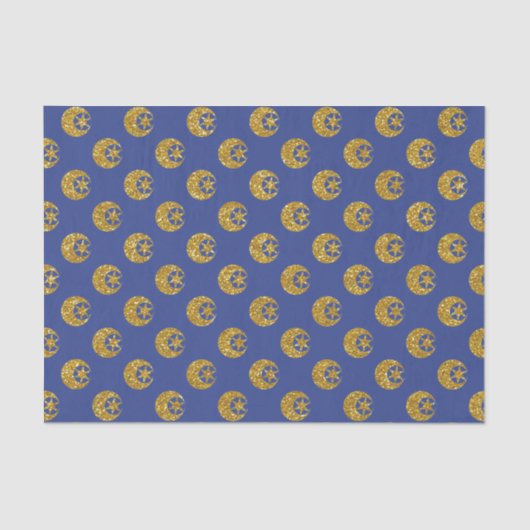 Gold Glitter Moon and Stars on Blue 薄葉紙 (正面)