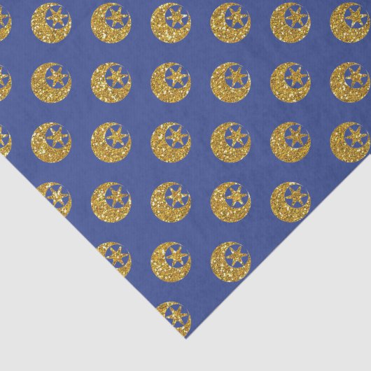 Gold Glitter Moon and Stars on Blue 薄葉紙 (詳細)