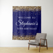 Gold Glitter Navy Blue 50Th Birthday Party Welcome タペストリー (インサイチュ)