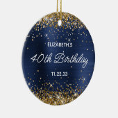 Gold Glitter Navy Blue Foil 40th Birthday Photo セラミックオーナメント (右)