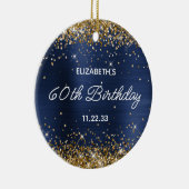 Gold Glitter Navy Blue Foil 60th Birthday Photo セラミックオーナメント (右)