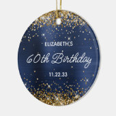 Gold Glitter Navy Blue Foil 60th Birthday Photo セラミックオーナメント (左)