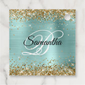 Gold Glitter Pale Turqoise 50th Birthday Thank You フェイバータグ (裏面)