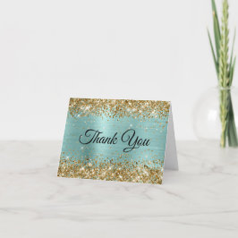 Gold Glitter Pale Turquoise Foil サンキューカード