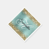 Gold Glitter Pale Turquoise Foil Monogram スタンダードカクテルナプキン (角)
