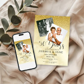 Gold Glitter Photo 50th Wedding Anniversary 招待状