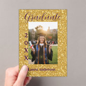 Gold glitter photo graduation add name class text アクリル招待状 (インサイチュ (ポータブル))