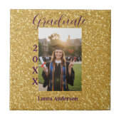 Gold glitter photo graduation add name class text タイル (正面)