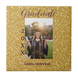Gold glitter photo graduation add name class text タイル