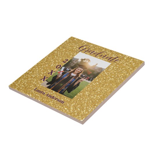 Gold glitter photo graduation add name class text タイル (側面)