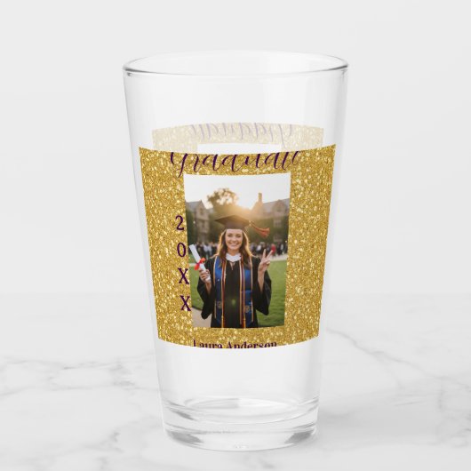 Gold glitter photo graduation add name class text タンブラーグラス (正面)