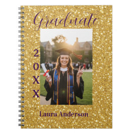 Gold glitter photo graduation add name class text ノートブック