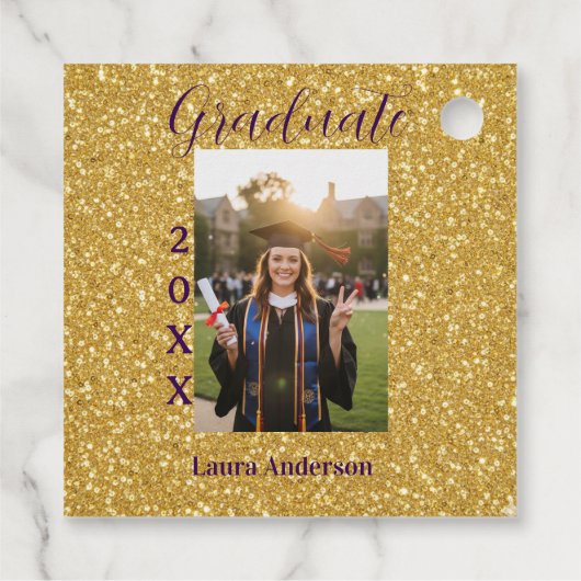 Gold glitter photo graduation add name class text フェイバータグ (裏面)
