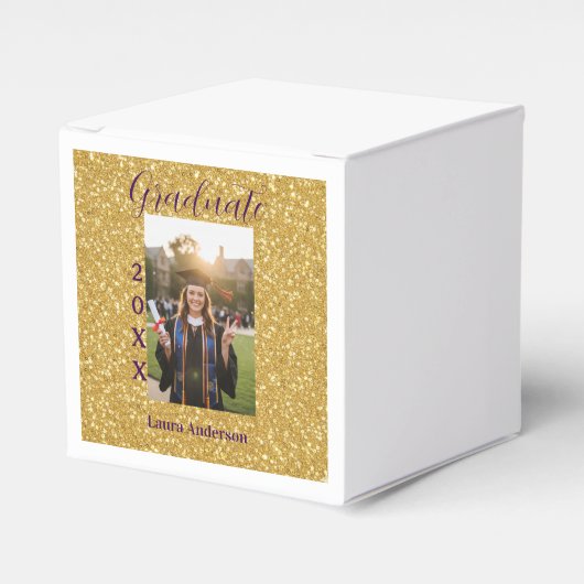 Gold glitter photo graduation add name class text フェイバーボックス (正面サイド)