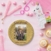 Gold glitter photo graduation add name class text ペーパープレート (パーティー)