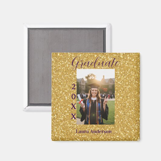 Gold glitter photo graduation add name class text マグネット (正面/裏面)