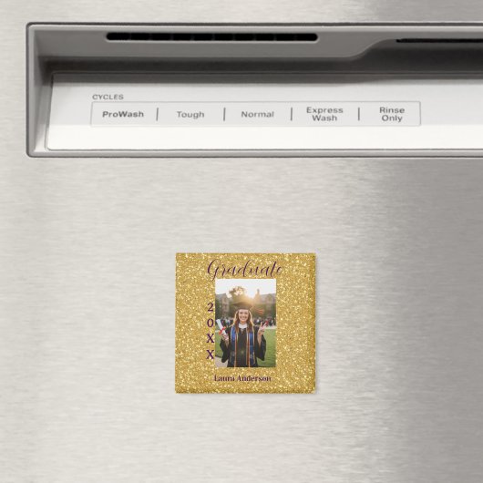 Gold glitter photo graduation add name class text マグネット (インサイチュ (食洗機))