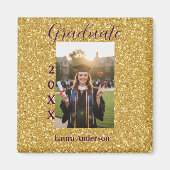 Gold glitter photo graduation add name class text マグネット (正面)