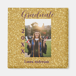 Gold glitter photo graduation add name class text マグネット