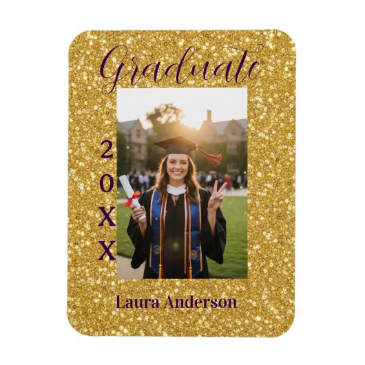 Gold glitter photo graduation add name class text マグネット (縦)