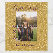 Gold glitter photo graduation add name class text ワインラベル (シングルラベル)