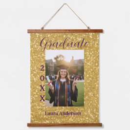Gold glitter photo graduation add name class text 吊り下げ型タペストリー