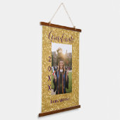 Gold glitter photo graduation add name class text 吊り下げ型タペストリー (傾斜あり)