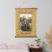 Gold glitter photo graduation add name class text 吊り下げ型タペストリー (寝室)