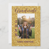 Gold glitter photo graduation add name class text 招待状 (正面)